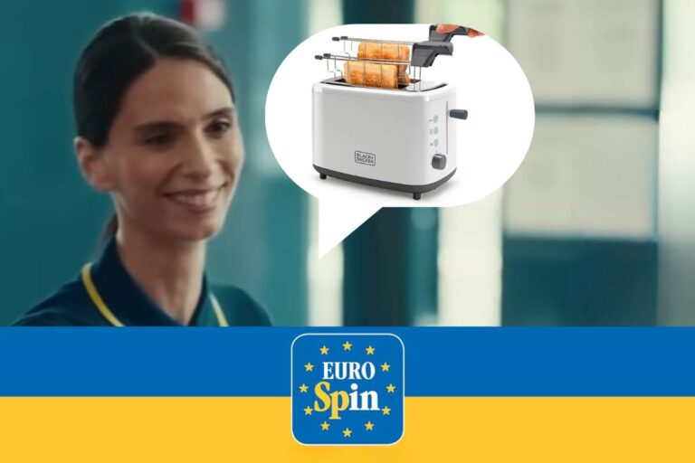 cassiera eurospin e nella vignetta il tostapane in offerta