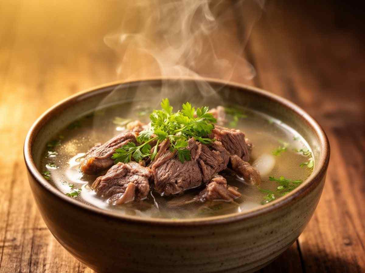 ciotola con brodo di manzo